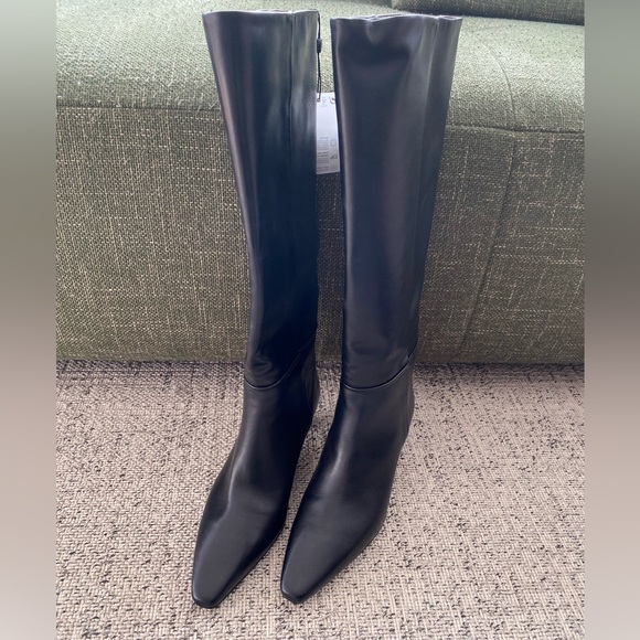 NWT Massimo Dutti Black Leather Knee-High Women's Boots - Picture 2 of 6